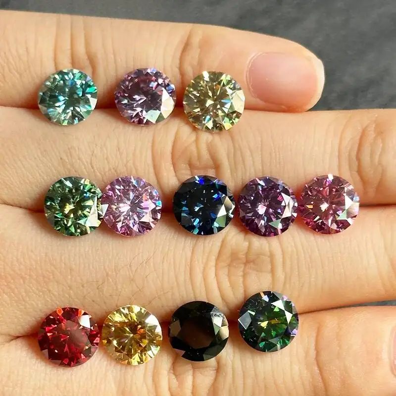 [Colorful] Real Moissanite 0.1-5ct Pink Red Yellow Blue Loose Stone VVS1 Eent Cut 3-11mm Original Moissanite Dia 2024 Jewelry