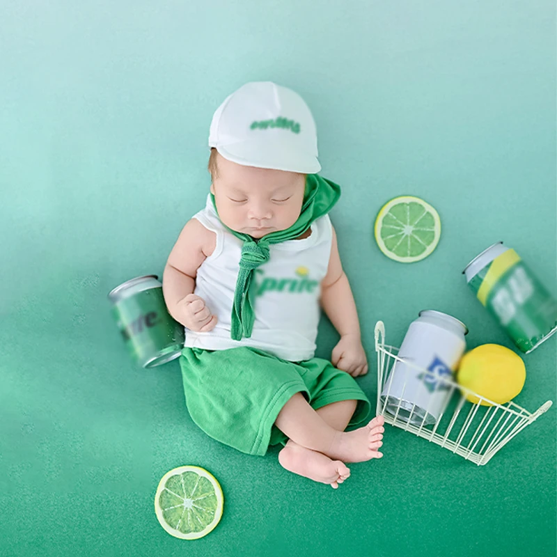2025 Summer Newborn Photography Props Crisp Themed Photography Costume + Hat Lemon Cola Decoration Props Photography Accessories
