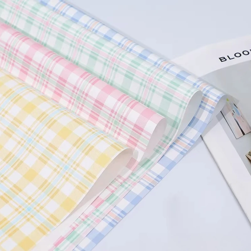 

20 Sheets Flower Wrapping Paper 2color Grid Waterproof Bouquet Packaging for Handmade Weddings Birthdays Festival DIY Material