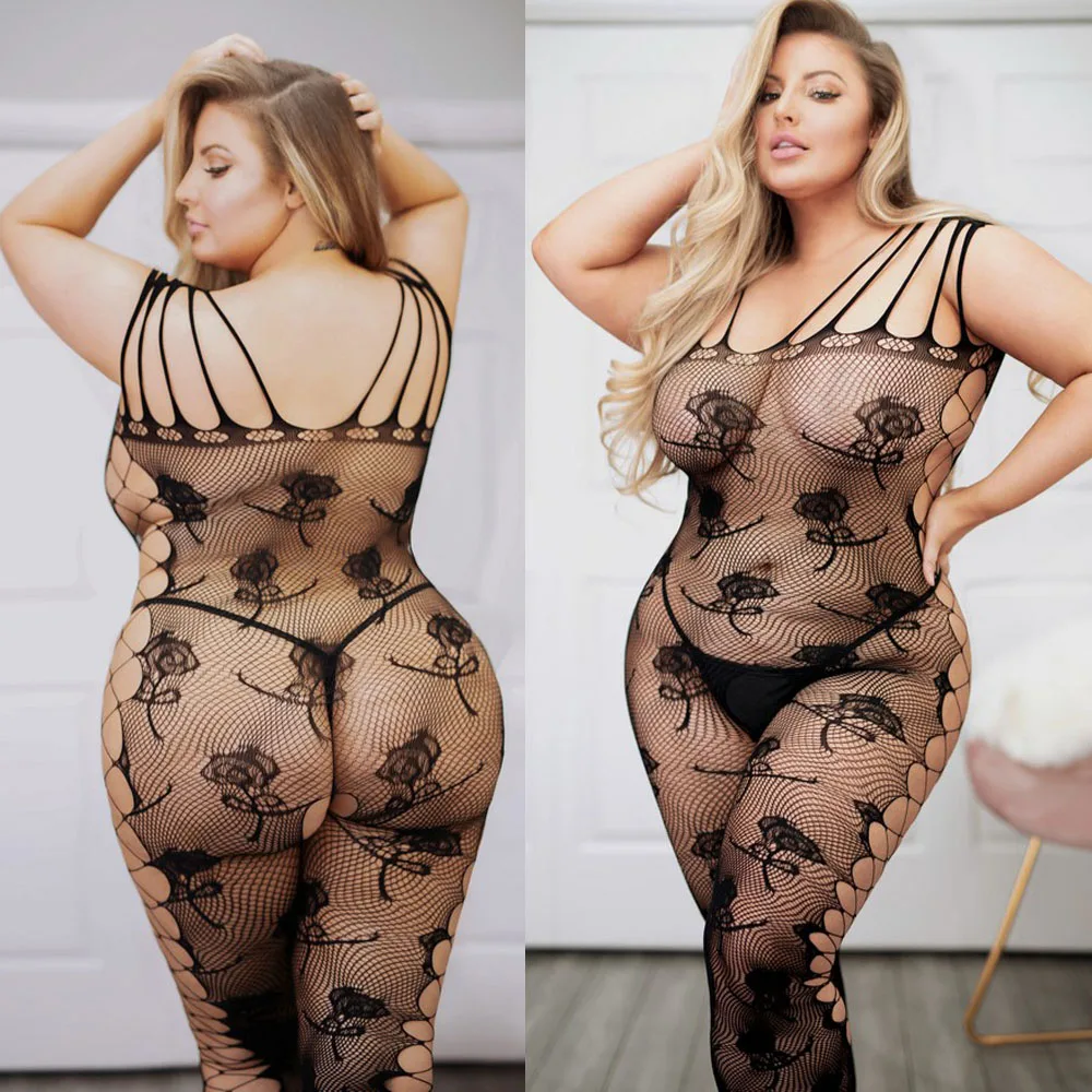 Plus Size Sexy Pornographic Underwear One Piece Open Bra Crotch less Lace Transparent Underwear Plus Size Bodysuit Sexy Women