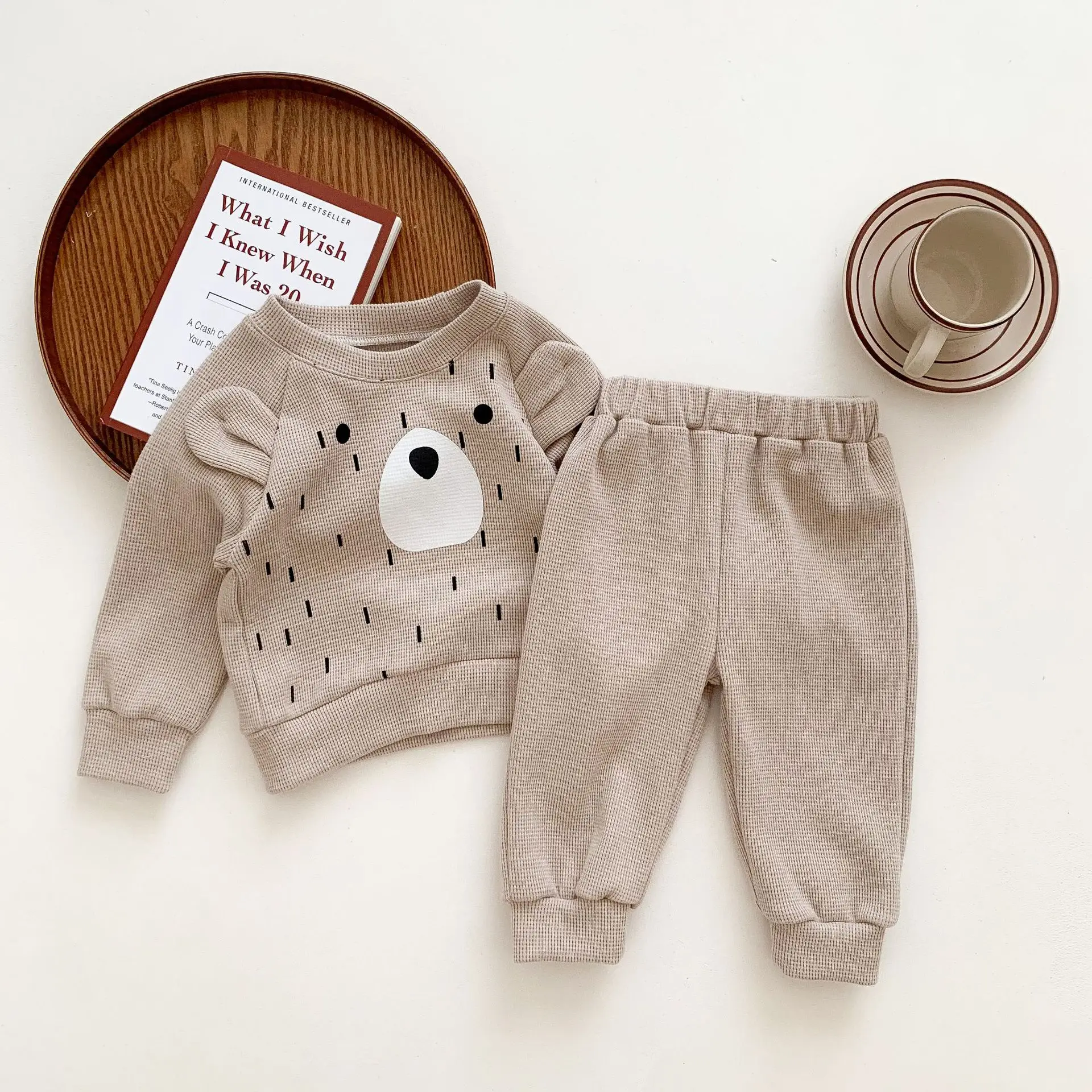 Baby and Toddler Spring and Autumn Sweatshirt New Set Baby Cartoon Casual Waffle Sports Two-piece Set Baby Clothes New Born Kids