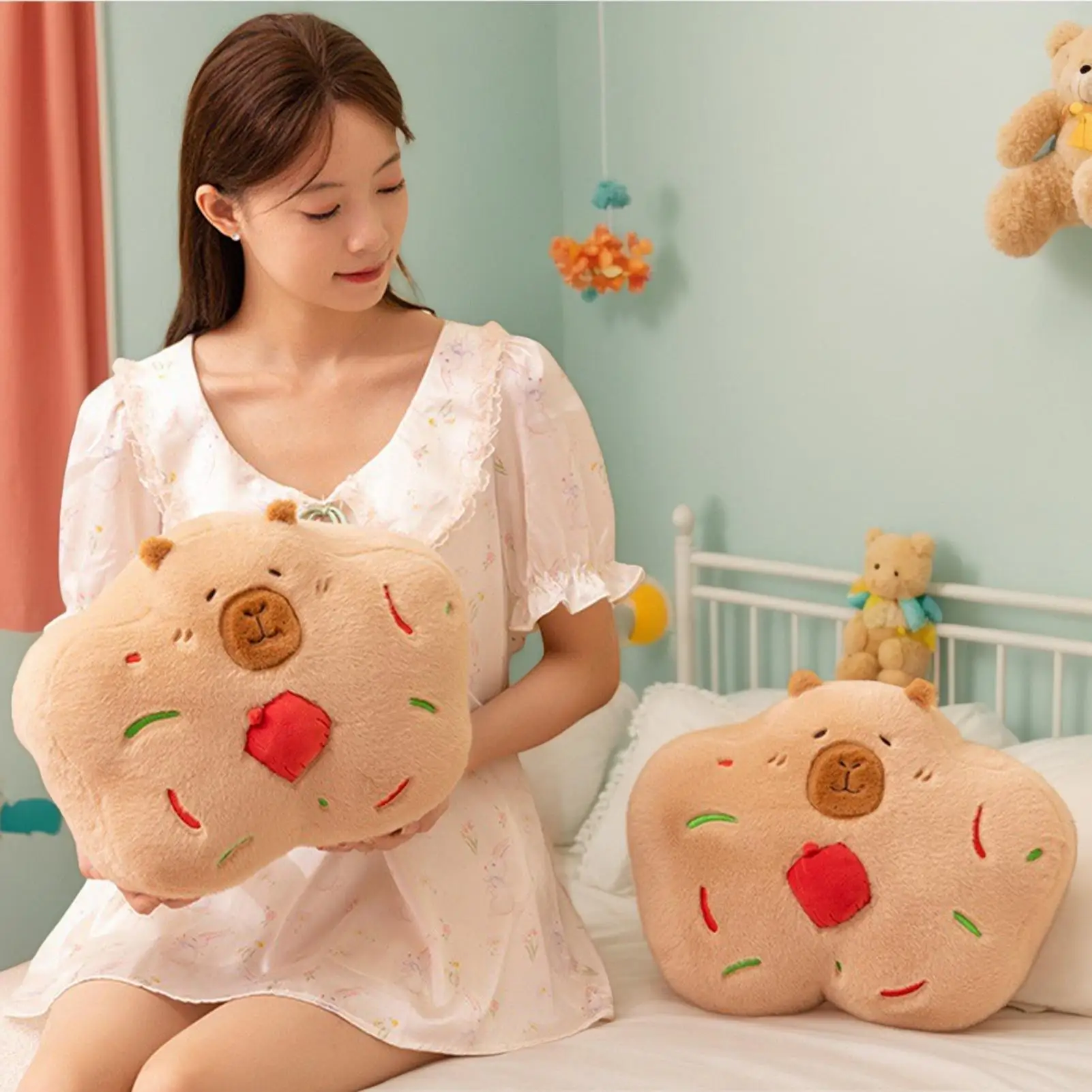 Capibara de peluche de juguete, galleta navideña, pan de jengibre, capibara, juguete de peluche de 13,8 pulgadas, figura suave, muñeca para coche, adultos, niñas, niños