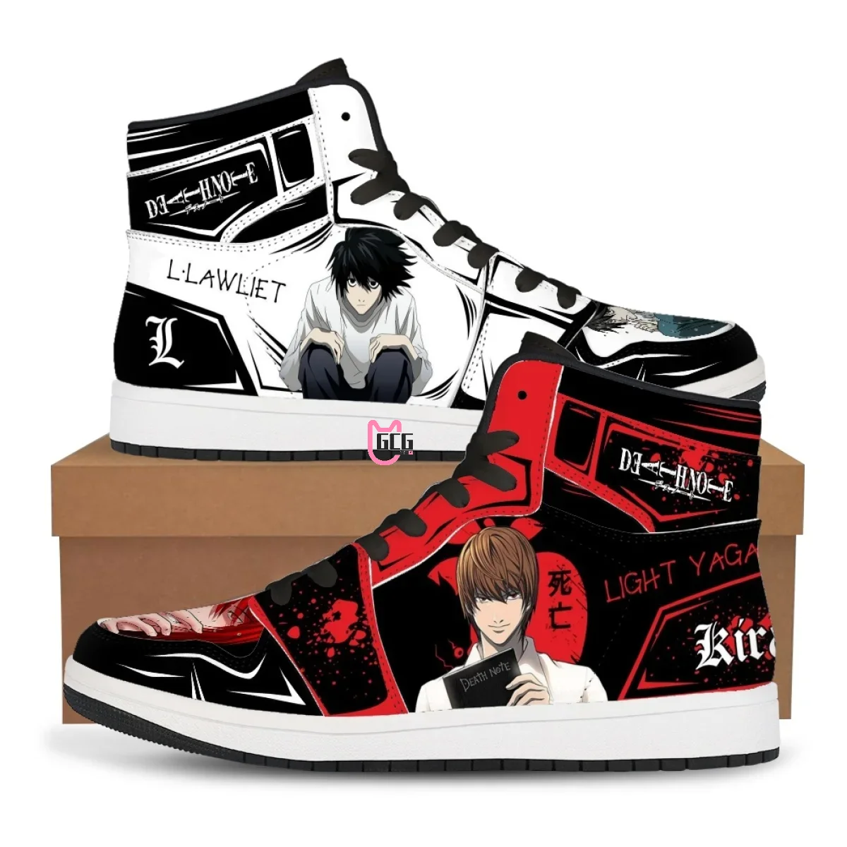 Anime L·Lawliet Yagami Light High top sports shoes AJ Fashion  shoes Customized sneakers Low cut shoe comic style Gifts cosplay