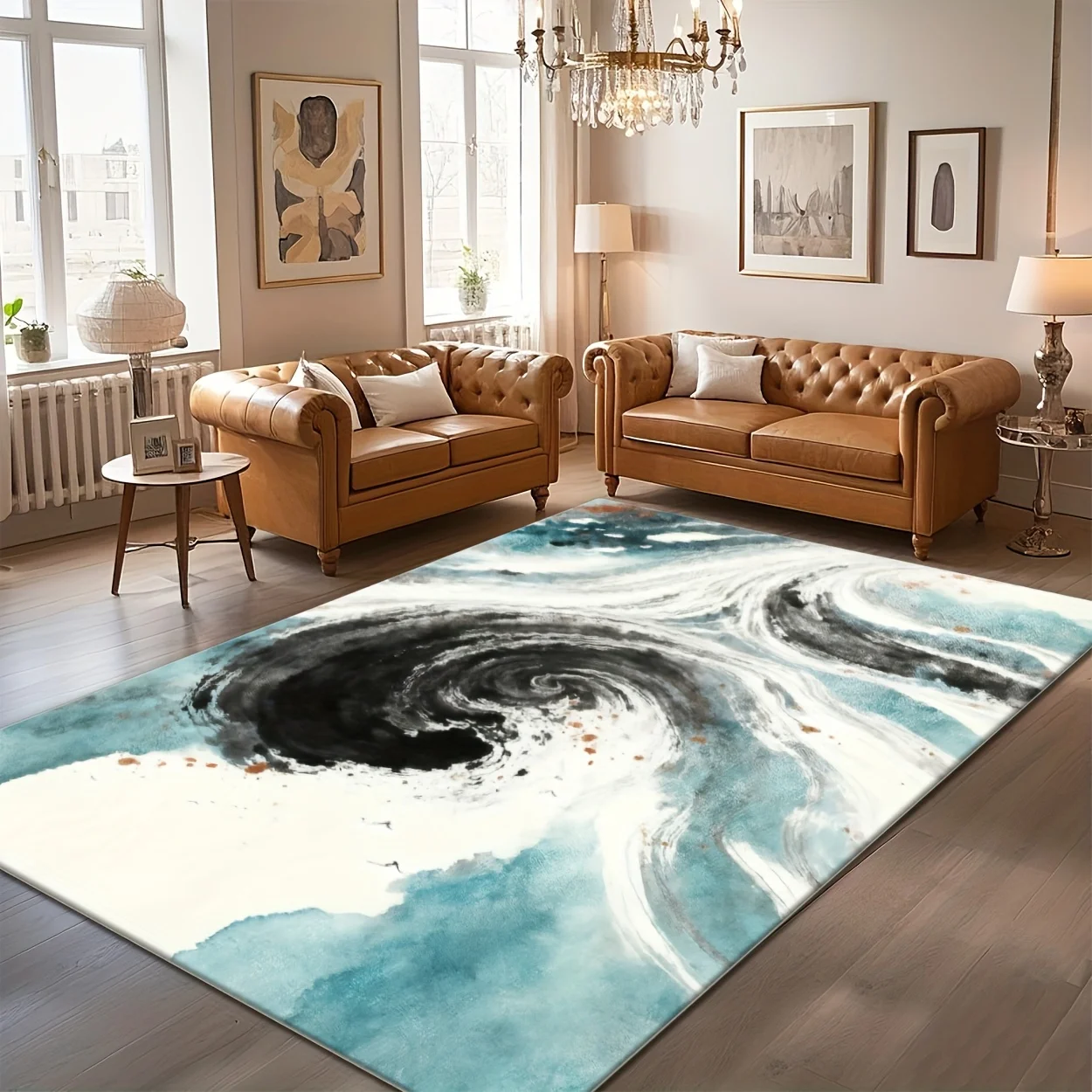 Cool Monochrome Flow Design Washable Rug Durable Stain Resistant Mat For High Traffic Entryway Hallway