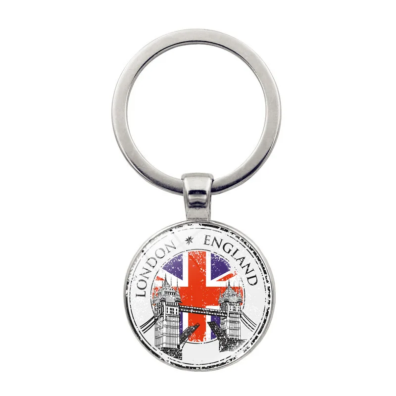 Bandeira britânica Keychain para saco unisex e chaveiro do carro, pingente de vidro, Reino Unido, Londres, Torre, Ponte, Elizabeth, Big Ben, Rotundity