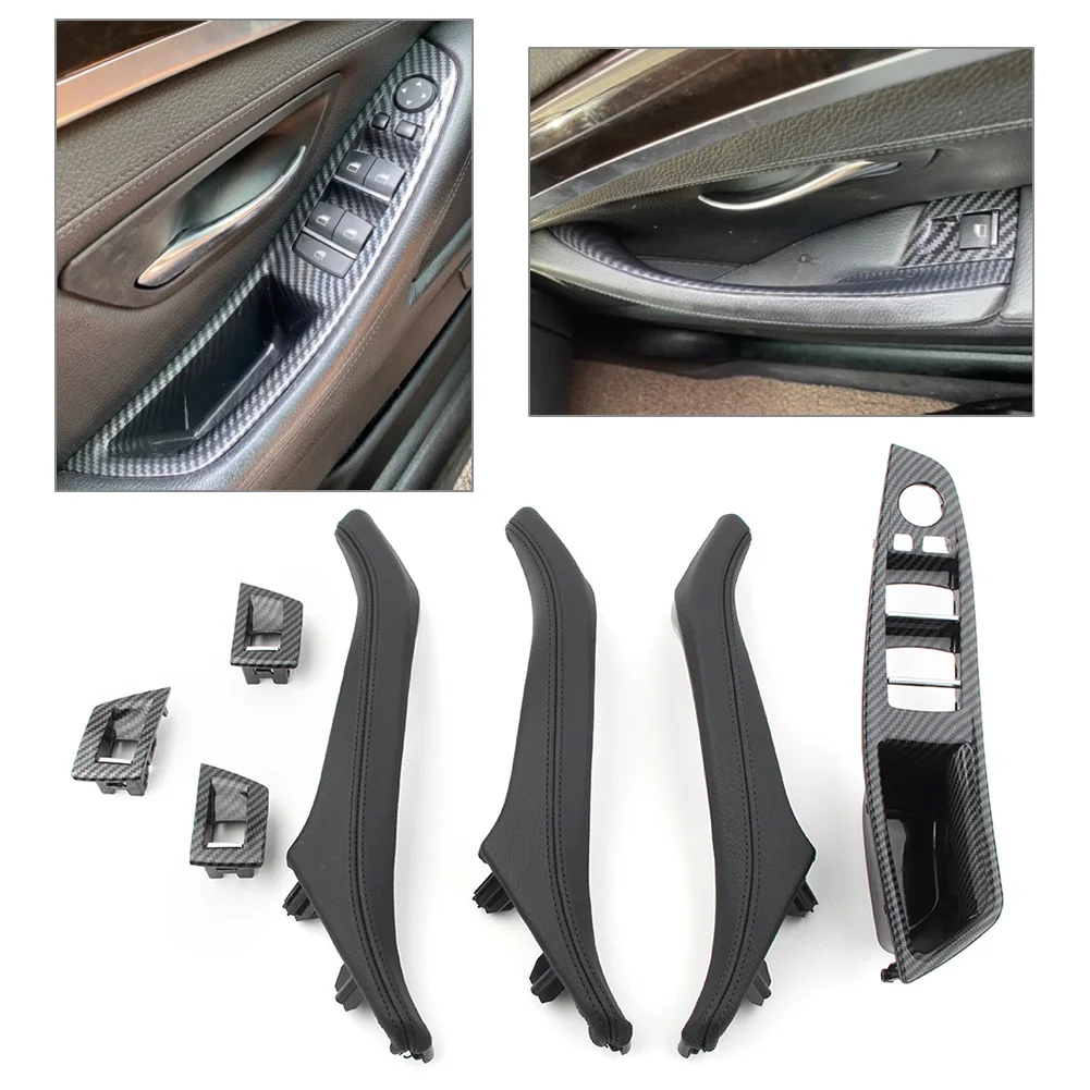 For BMW 5 series F10 F11 F18 2010-2017 Car Inner Door Trim Pull Handle 7Pcs/Set Carbon Fiber Styling Left Drive