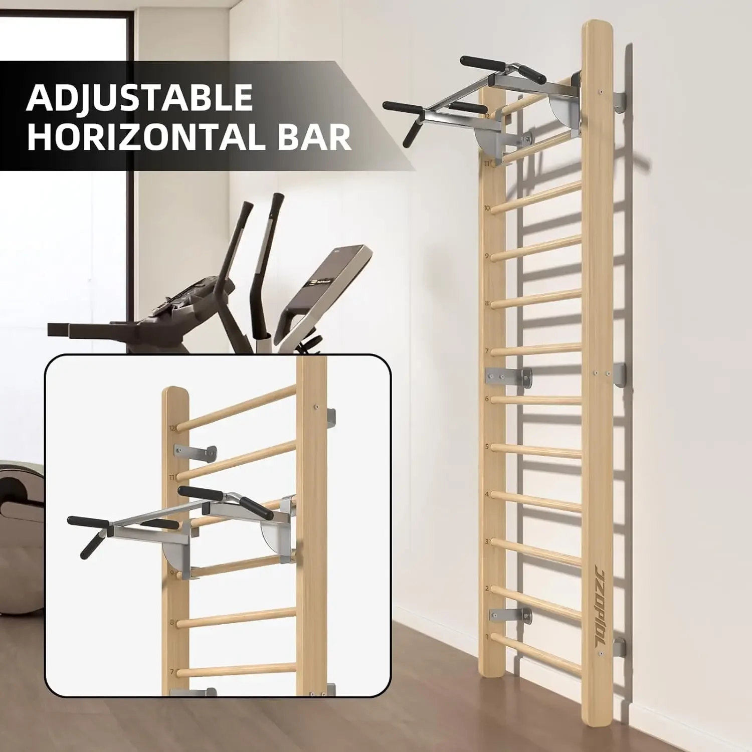 Ladder Wood Stall Bar - Wall Bars for Kids & Adults, Resistance Pilates System - Indoor Chin Up Bar Workout Equipment fo