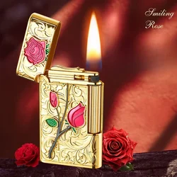 2024 Exquisite Relief Rose Side Sliding Grinding Wheel Open Flame Kerosene Lighter Classic Personalized Pattern Lighters Smoking