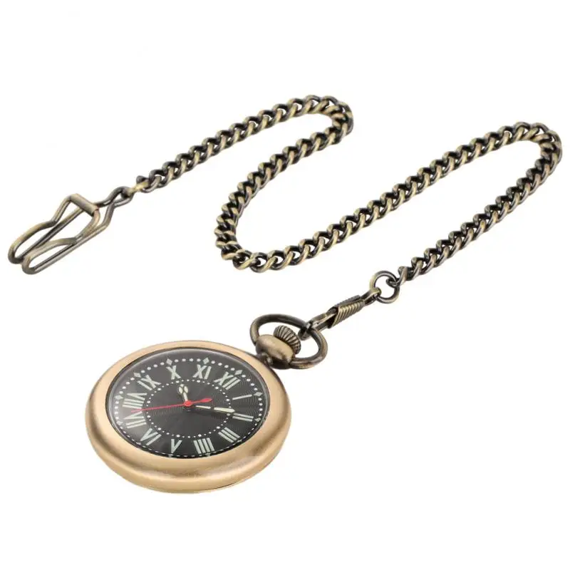 Classic Smooth Open Face Quartz Pocket Watch with Luminous Dial Analog FOB Clock with 38cm Hook Pocket Chain Antique Gifts