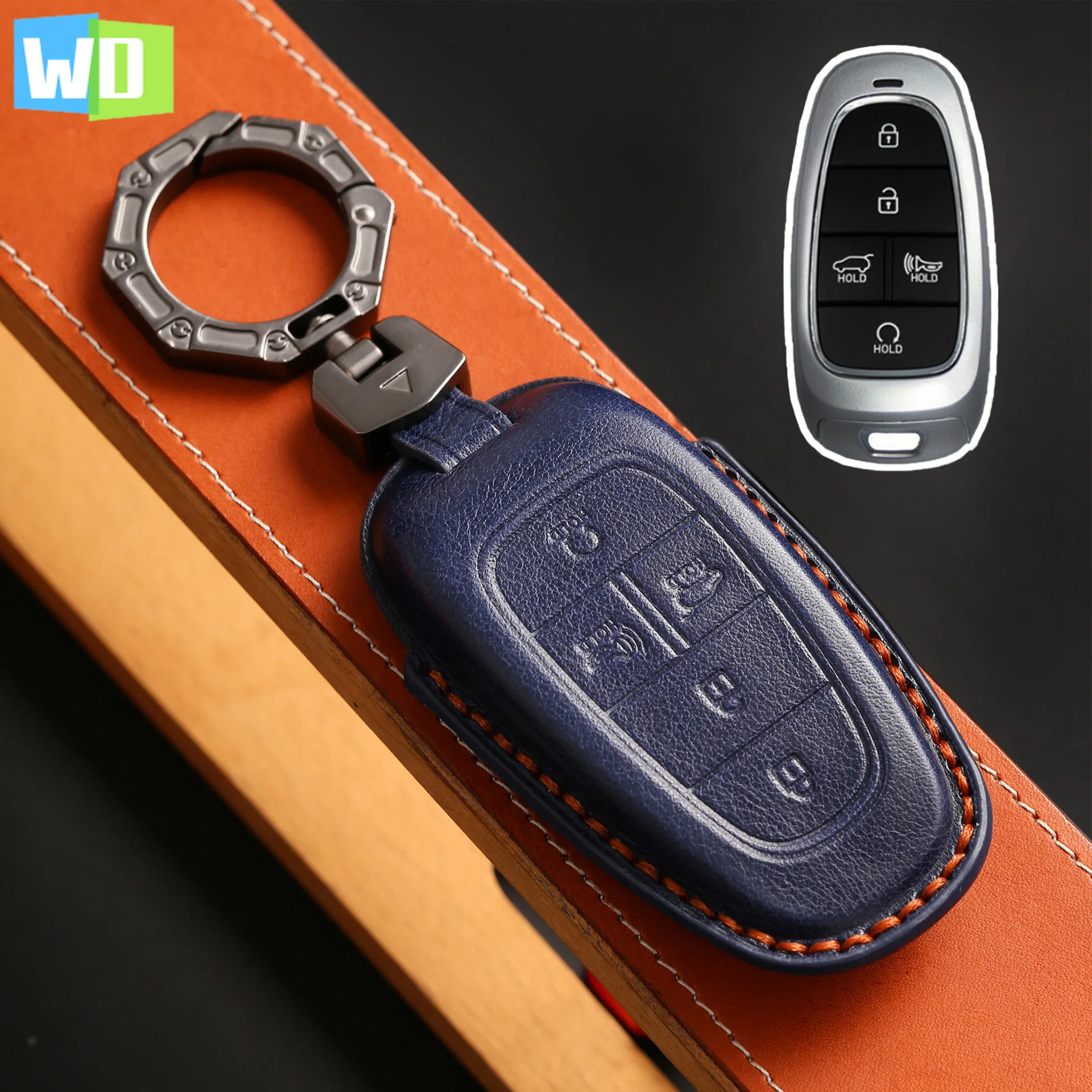 

Key Cover Fob Leather Case Car Keyring Holder Shell For Hyundai Santa Fe Tucson 2022 NEXO NX4 Sonata 2020 Grandeur 5 6 7 Button