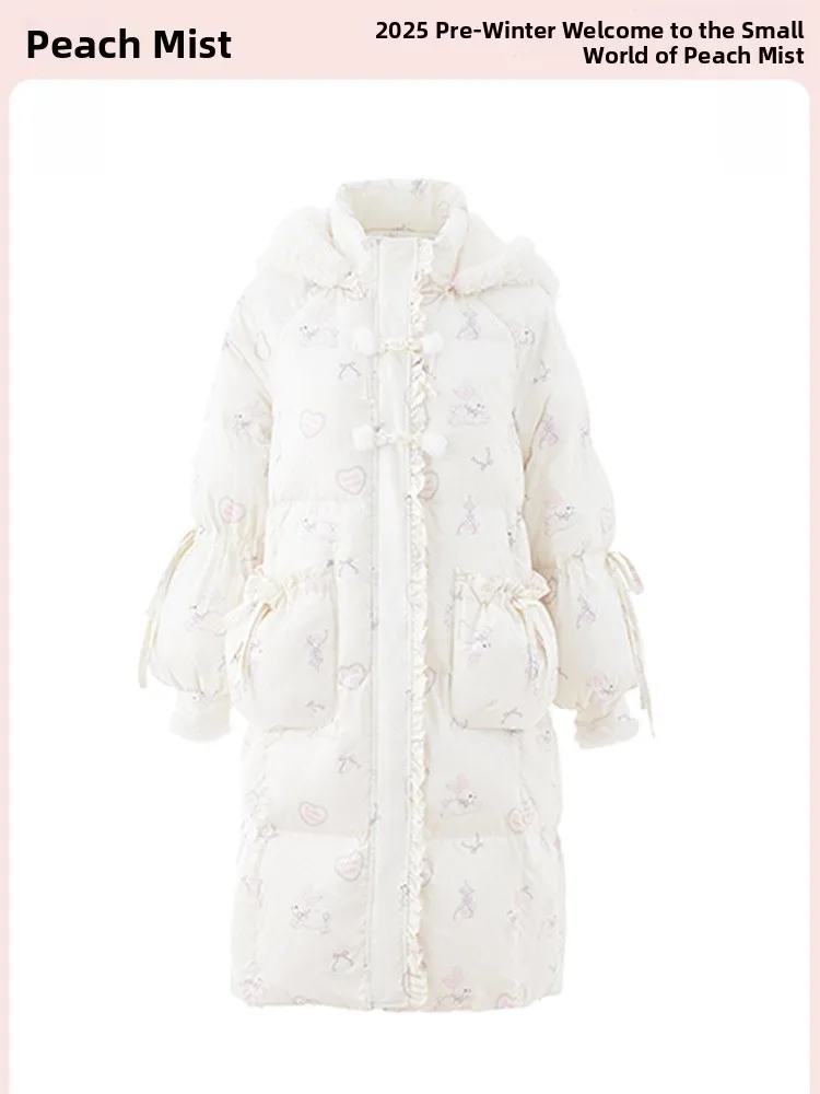 

Sweet Cute Rabbit Ear Hooded Long Cotton Jaet Women's Winter New Sle Warm Loose Cotton Coat Overcoat Simple Sle Commute