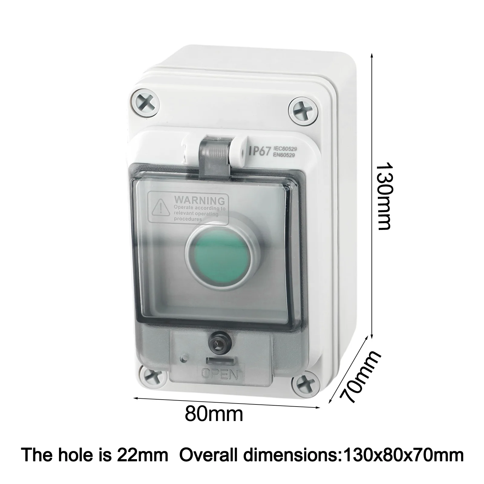 

Outdoor Push Button Box IP66 Waterproof Green Self-Resetting Pushbutton Switch With Control Box Wiring Box Power Switch