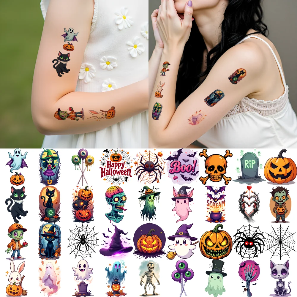 

54pcs Temporary Tattoo Halloween Stickers Cartoon Decorative Stickers Temporary Tattoo Stickers For Adults Men