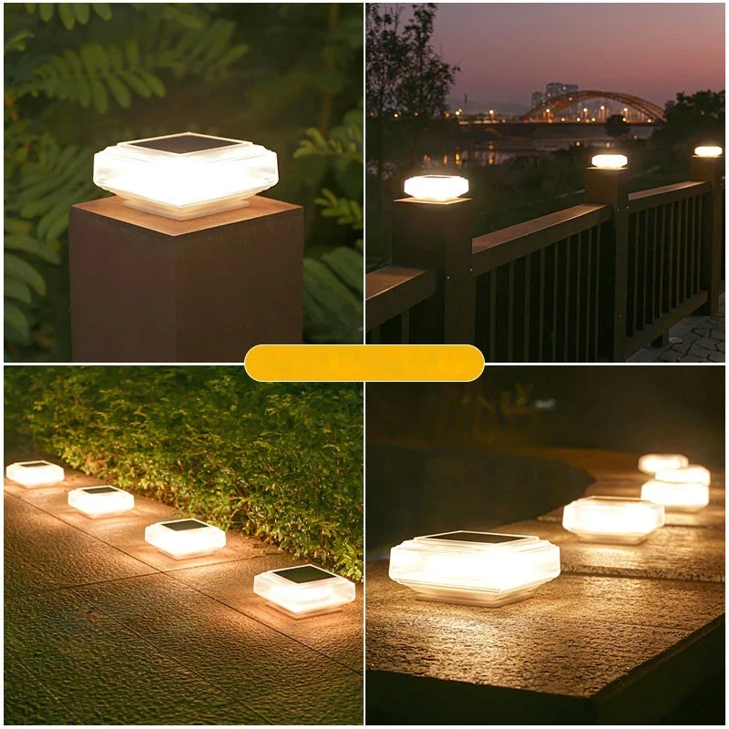Solar Pillar Light, Post Caps Lights, Waterproof Fence Post Lamp Outdoor Floor Lighting Landscape Wall Path Outdoor For Lawn