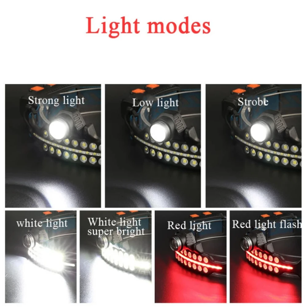 LED الاستشعار كشافات زوومابلي متعدد مصدر الضوء مصباح يدوي مقاوم للماء رئيس الشعلة في الهواء الطلق دورية الصيد العلوي قابلة للشحن