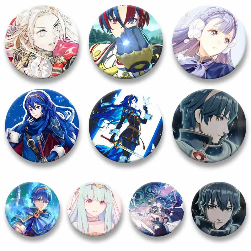 32/58mm Anime Fire Emblem Enamel Pins Cartoon Role Playing Badge Round Handmade Brooches for Clothing Bag Hat Decor Jewelry Gift