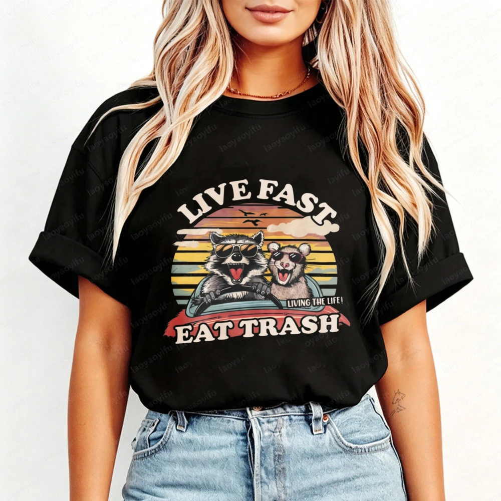 Live Fast Eat Trash T-Shirt Funny Raccoon Shirt Racoon Gifts Raccoon Meme Shirt Opposum Tees Possum Gifts Animal Lover Gift Tops