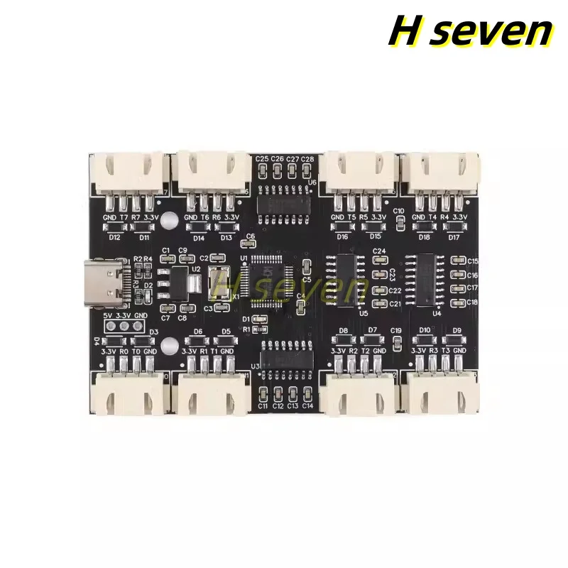 YR-6008/6018 USB to 8-Channel TTL/RS232 Serial Port Module CH348 Multi-channel UART Expansion Board/Typec to 8 UART Hubs