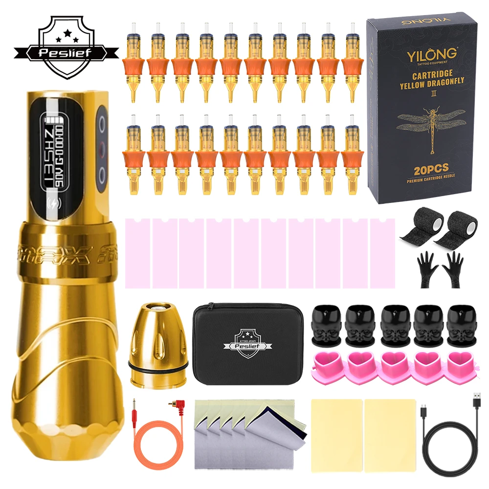 Kit completo de tatuaje de 55 piezas, máquina de tatuaje inalámbrica FLUX MAX 2024, Motor sin núcleo de 4,0/3,5 MM, carrera con mezcla de agujas