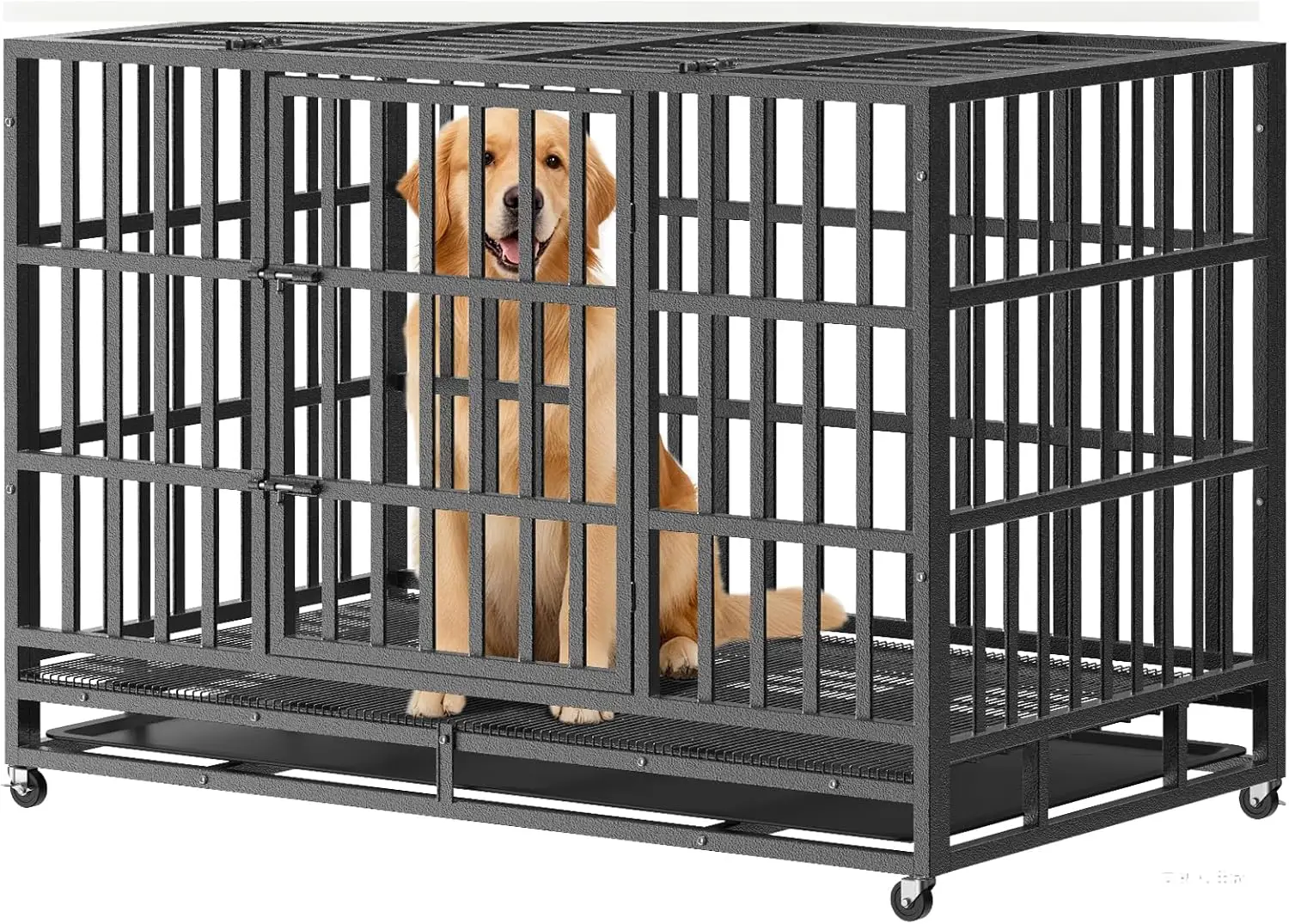 

Duty Indestructible Dog Crate with Removable Trays, 38-78 Inch Size Optional, Escape-Proof Double Door for High Anxiety Do