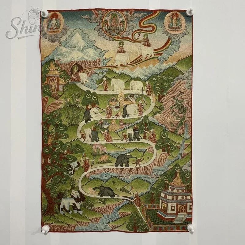 

35.4″ Nine Residences of The Mind Brocade Tibetan Tangka Embroidery Painting Gold Thread Embroidery Decorative Hanging Pictures