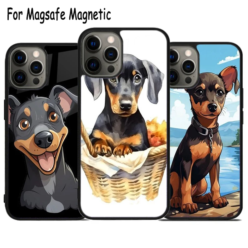 Cute Miniature Pinscher Puppy Wireless Charge Magsafe Phone Case For iPhone 15 16 14 13 11 12 Pro Max Plus Magnetic Bumper Cover