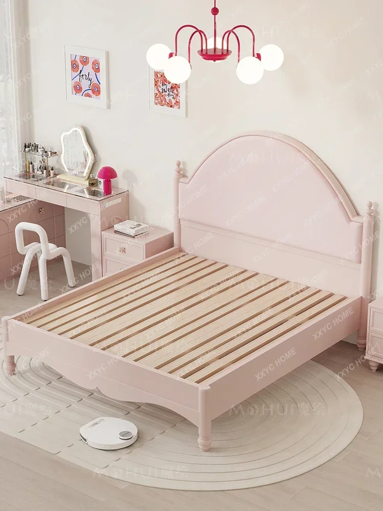 Simple Style Single Double Bedroom Marriage Bed 1.8 M Big Bed Nude Pink Ins French Princess Bed