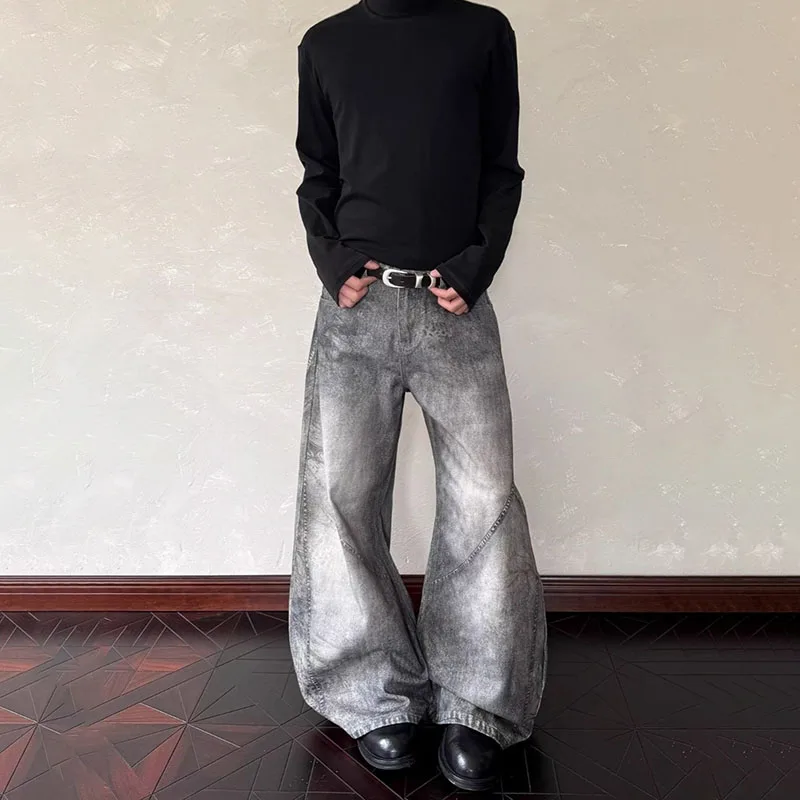 

Spring And Autumn Vintage Smoke Grey Curved Knife Jeans For Men Casual Loose Straight Leg Pants Flared Pants Pants