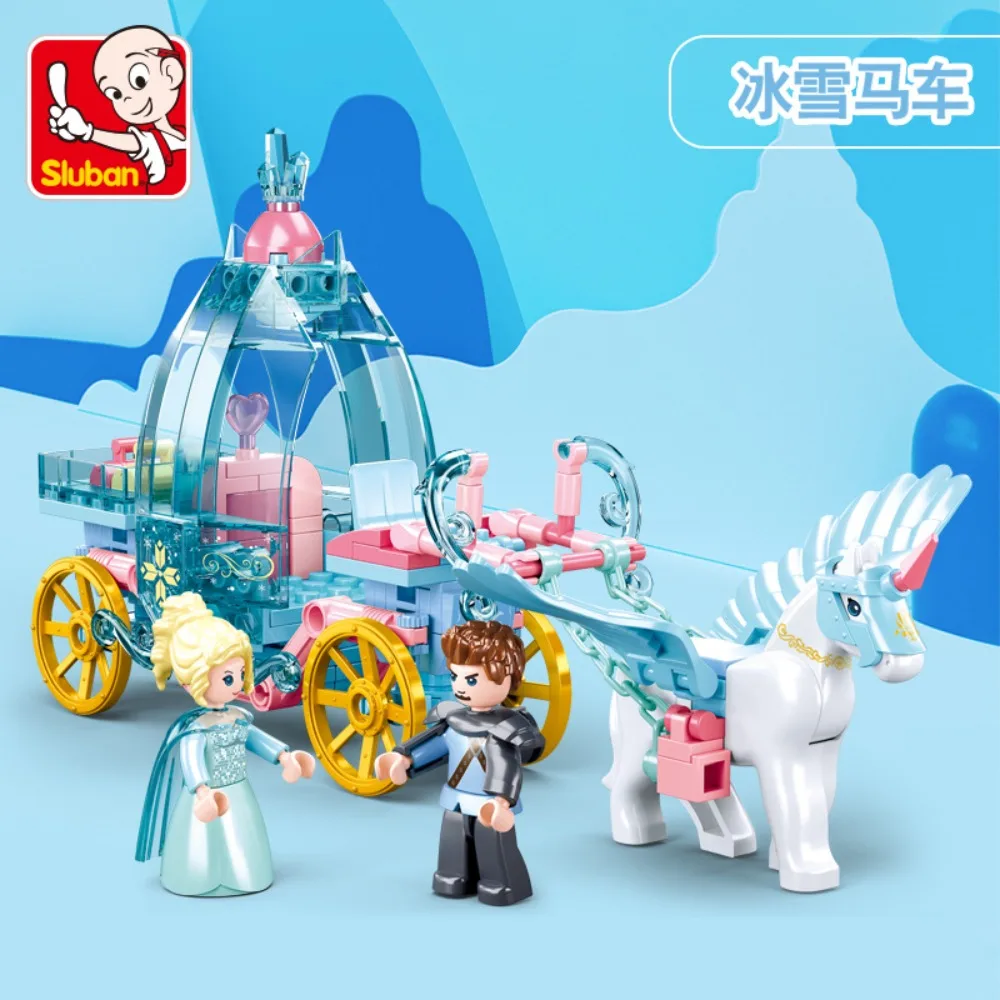 Friends Ice Snow Horse Carriage Building Blocks DIY Creative Bricks Educational Toys Exquisite Ornaments Girls Birthday Gifts