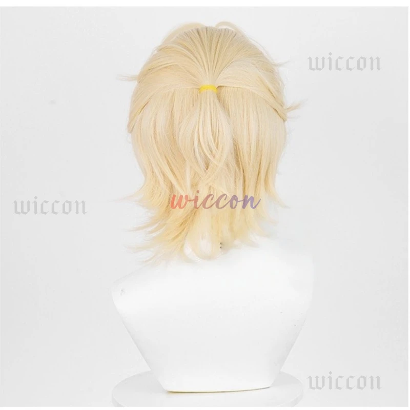 Peluca de Cosplay Luka de alta calidad, 30cm, cuero cabelludo dorado de leche corto, pelo sintético resistente al calor, pelucas de Cosplay de Anime, conjunto de guantes