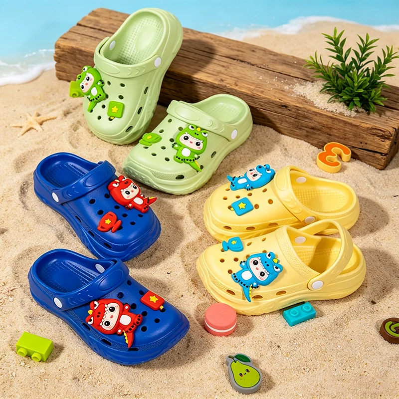 Children Cartoon Dinosaur Clogs, Non-Slip Quick Dry Breathable Summer Kids Beach Pool Casual Slippers