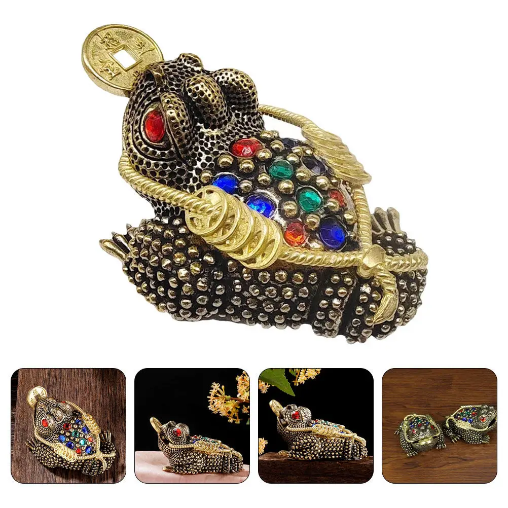 Brass Wealth Toad Sculpture Classical Chinese Style Desktop Table Decor Vintage Fengshui Ornament Exquisite Smooth Surface Art