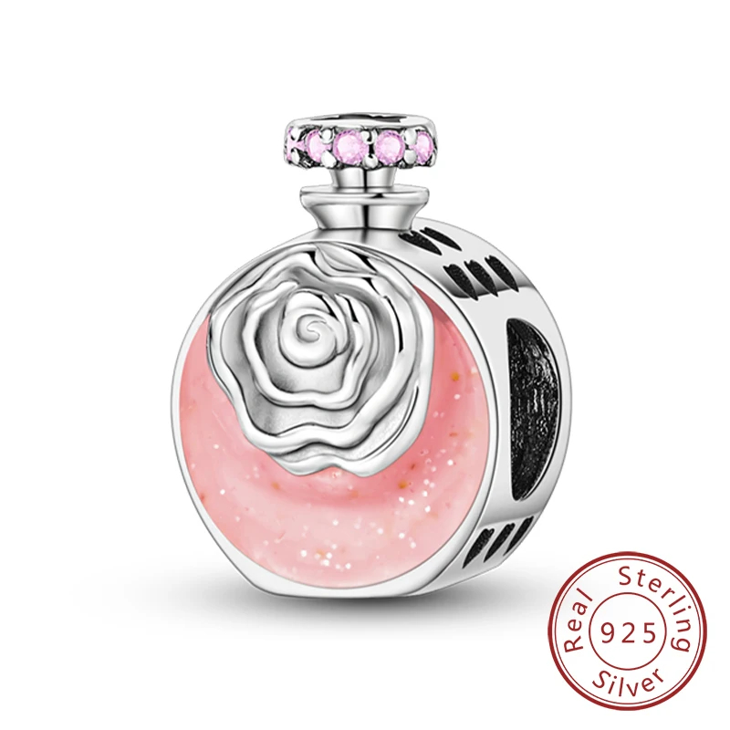 Charm-Anhänger aus 925er-Sterlingsilber, rosa, passend für Original-Charm-Armbänder, Halsketten, Perlen, DIY-Schmuckzubehör