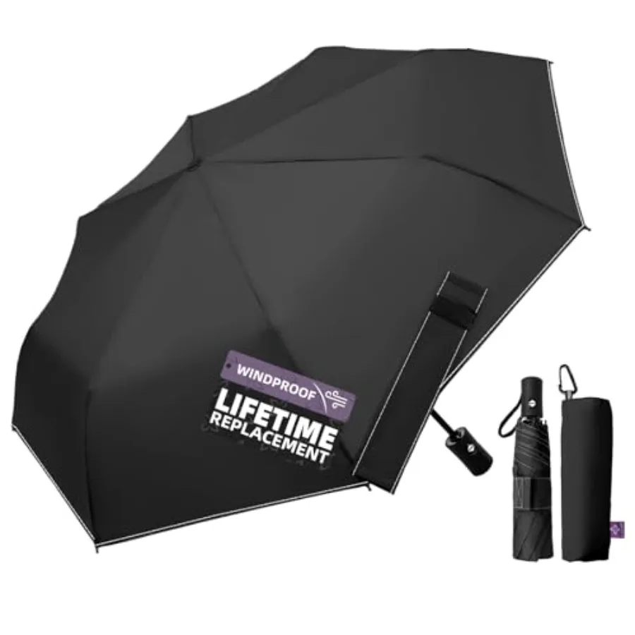 

Compact Travel Windproof Umbrella, 43" Auto open/close Folding Quick Dry Umbrellas for Rain, Lightweight Portable Small for Bac