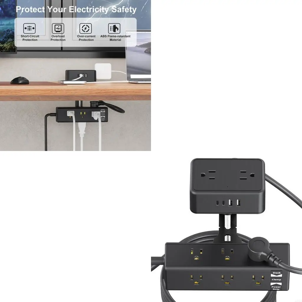 

Компактный настольный зажим, удлинители, розетки 13 переменного тока, порт USB C, PD20W, быстрые зарядные устройства, защита от