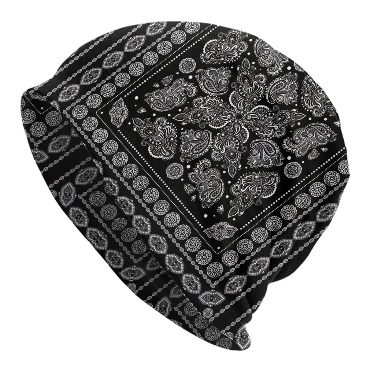 Hat Oriental Paisley Ornament Black And White Autumn Spring Caps For Men Women Paisley Style Skullies Beanies Ski Caps