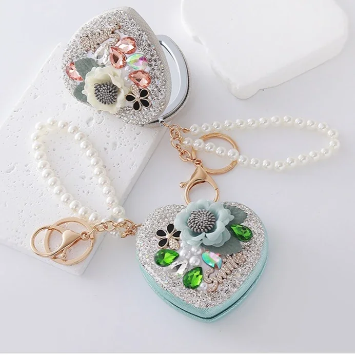 Creative Fashionable Exquisite Diamond Inlaid Folding Makeup Mirror Home High-end Decorative Mirror Unique Gift