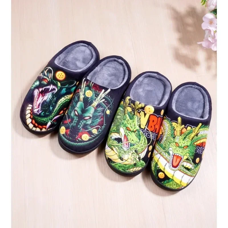 Zapatilla de Cosplay de felpa cálida de Anime Dragon Ball Goku, toboganes de casa antideslizantes para interiores para parejas, zapatos de algodón para el hogar con envoltura del dedo del pie para hombres y mujeres