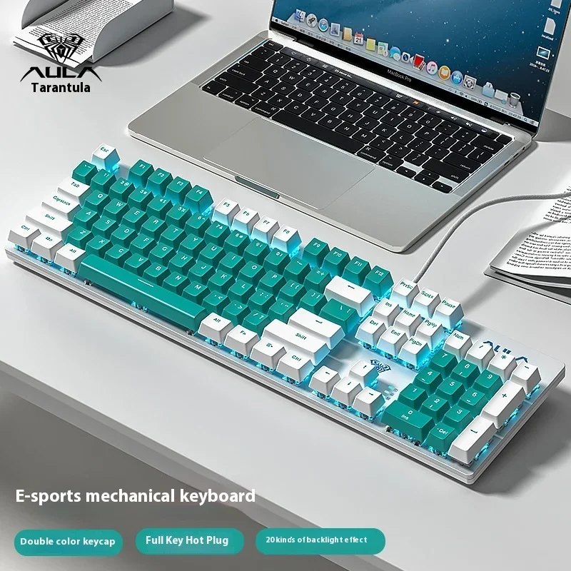 Imagem -03 - Aula Wolf Spider Frosted Panel Teclado Mecânico Dual Color Wired Hot Swappable Esports Game Universal Adequado para Desktop Laptop