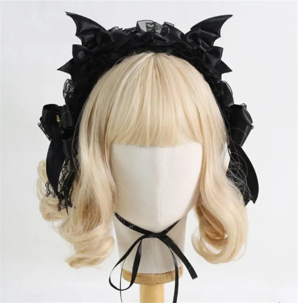 

Gothic Black Bat Evil Hairpin Headband Halloween Cosplay Lace Hair Clip Girl Women Lolita Hair Accessories B2281