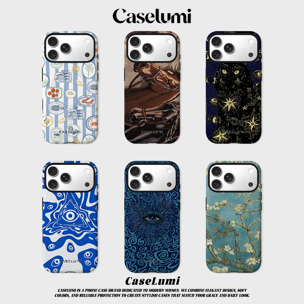 Coque antichoc CaseLumi Matte Bumper pour MagSafe compatible iPhone 17 16 15 14 Plus 13 Pro Max, en PC rigide, motif vie marine