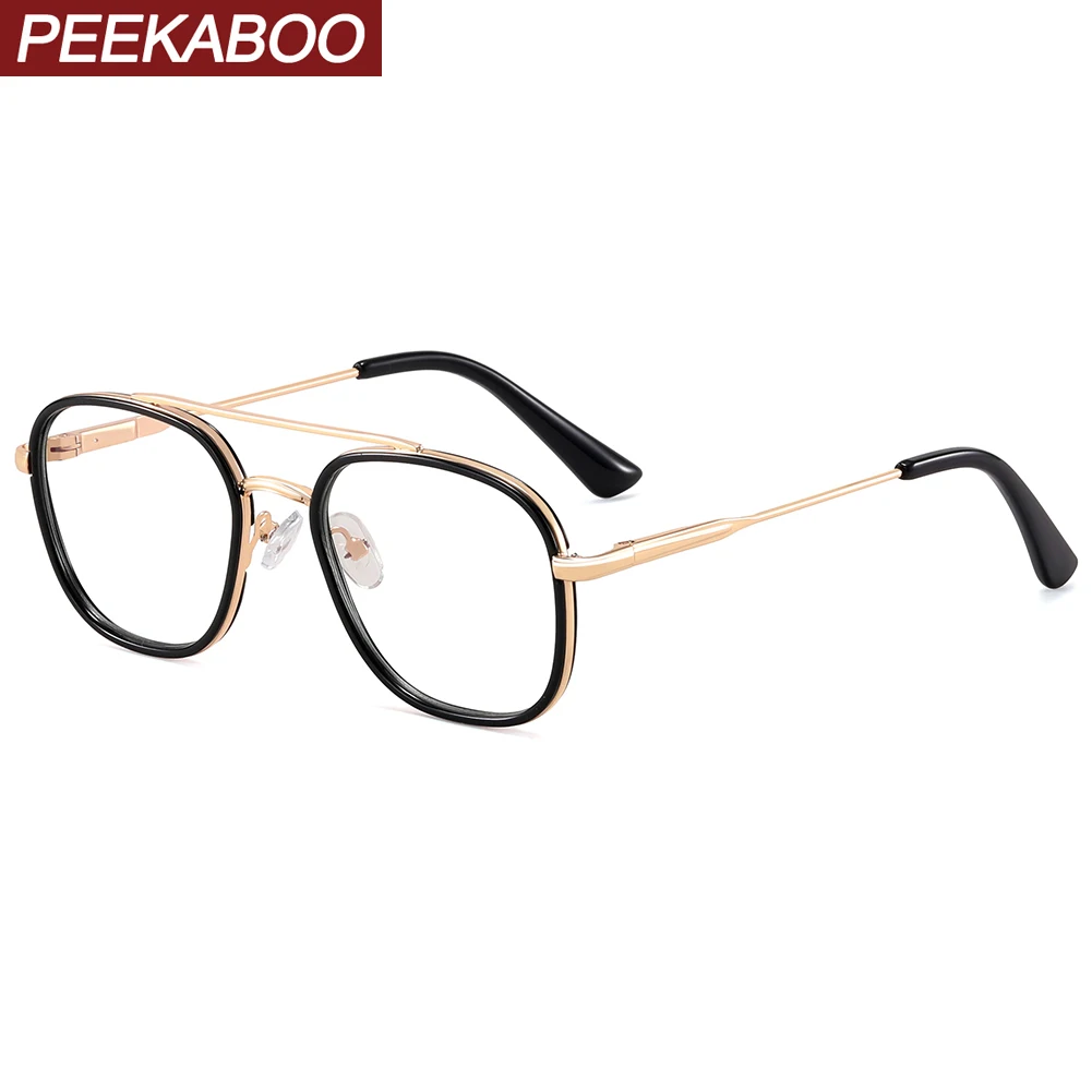 

Peekaboo unisex blue light blocking glasses square women TR90 big glasses frame for men metal spring hinge male black gold