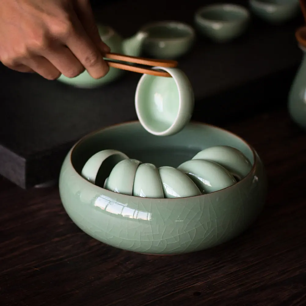 1Pcs Tea Wash Bowl Brush Washing Dish For Art Student Ink Washer Celadon Porcelain Water Pot Multi-functional Cup