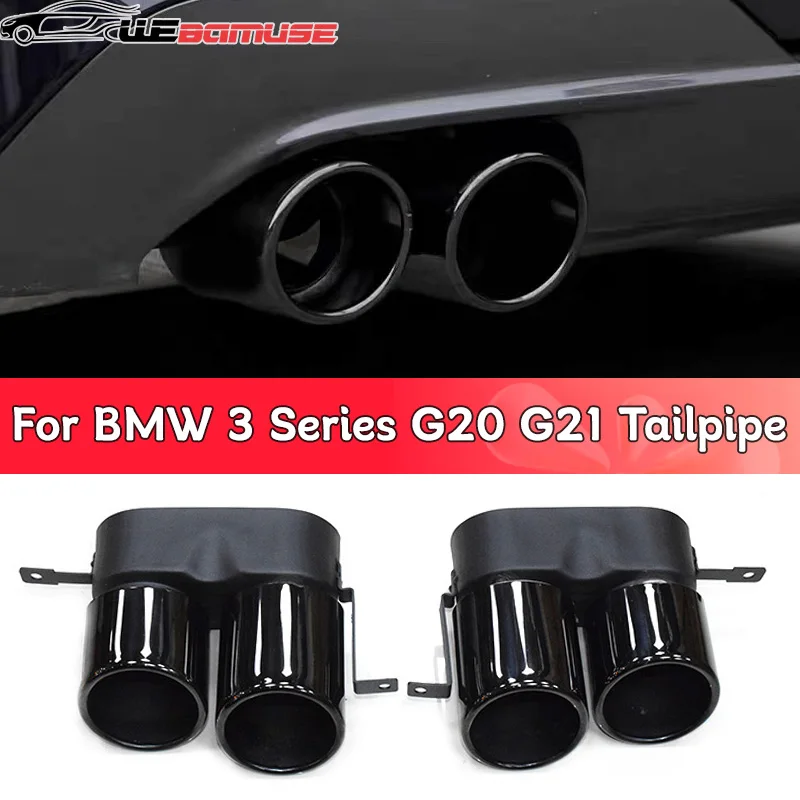 

For BMW G20 G21 330i 325i 320i Dual Outlet Quad Black Stainless Steel Tailpipe Nozzle Exhaust Tip Muffler 2019 To 2021