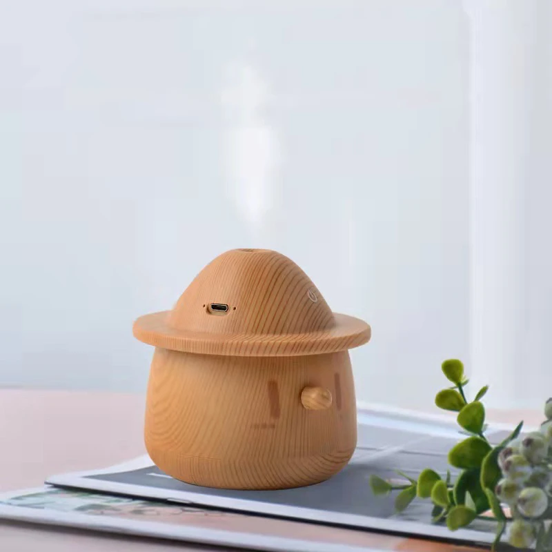 Wooden mini desktop office aromatherapy machine USB wood grain decorative doll humidifier