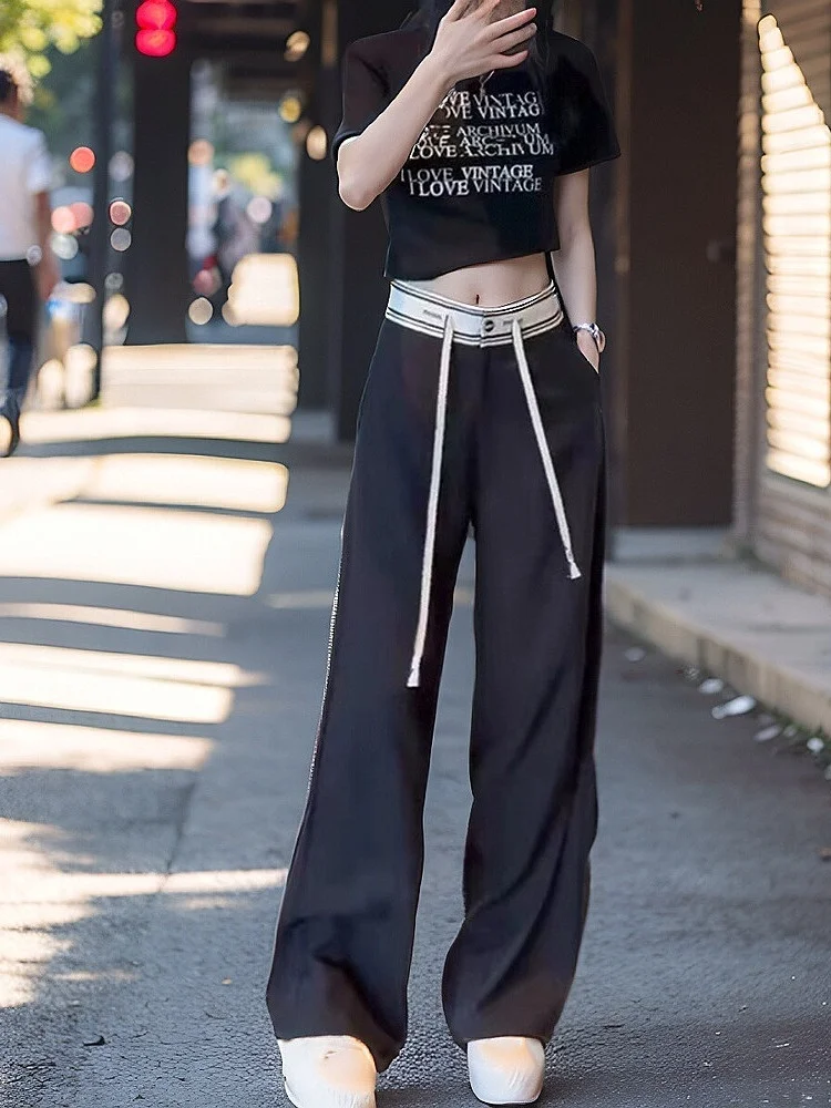 

Женские летние брюки с высокой талией, прямые, из ледяного шелка, свободные, широкие, повседневные, универсальные