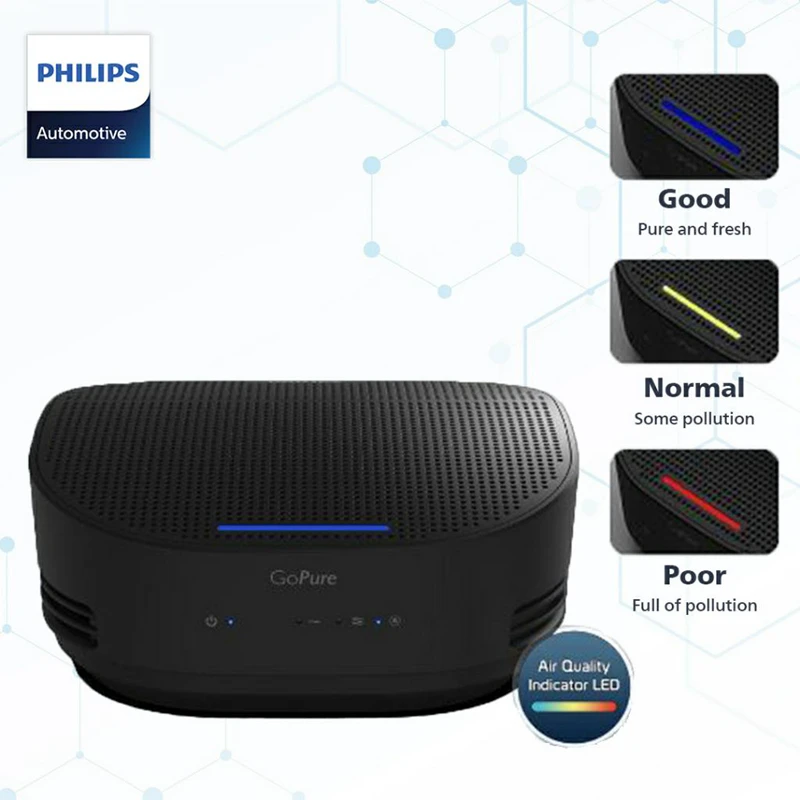 جهاز تنقية هواء السيارة Philips ، وإزالة أنواع الهواء من 3 أنواع من Atains ، ومؤشر الألوان ، ويظهر جودة الهواء في وقت واحد ، GoPure