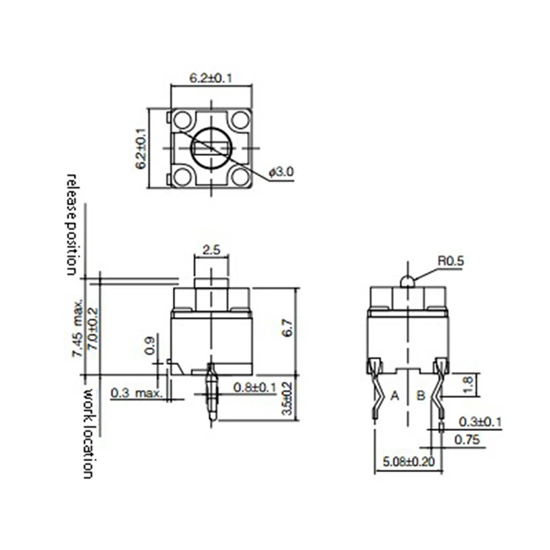 10pcs/lot Original Mouse Square Micro Switch Button EVQP0E07K Micro Switch Microsoft Black Spots