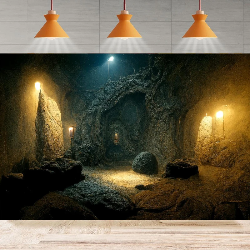 Photography Background Ancient Prison Cell Stone Caves Underground Tunnel Corridor With Light Horror Party Backdrop Wall Banner