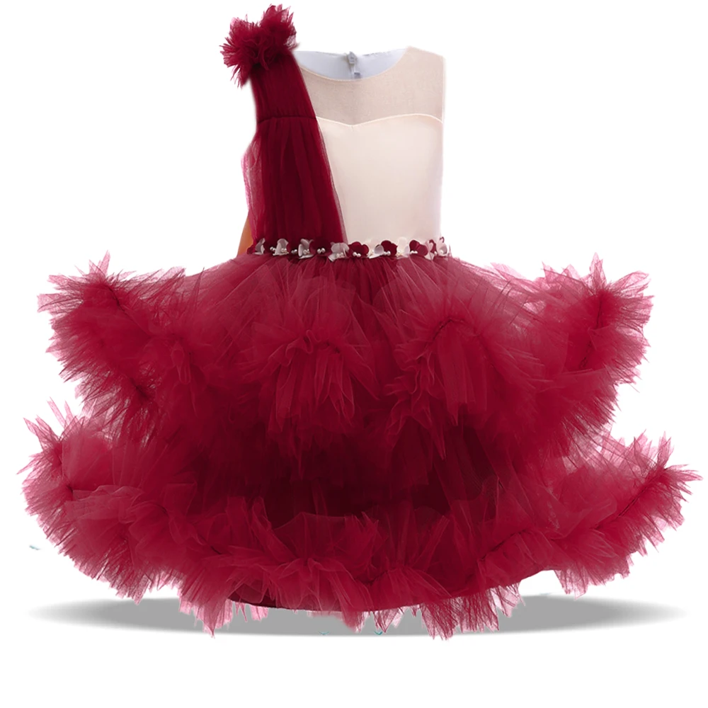 

Пушистое Цветочное платье для маленьких девочек, детское кружевное рождественское платье-пачка с красным бантом, платье принцессы на день рождения и новый год, одежда для девочек